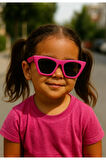 Sevimli Çocuk Güneş Gözlüğü Fuşya Çekik Çerçeve UV 400 Korumalı CE Belgeli Kids Çocuk Güneş Gözlüğü