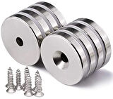 50 Adet 25x10/5x5,5 Mm Neodyum Mıknatıs Havşa Delikli Magnet Vida Atılabilir N35 Nikel Paslanmaz