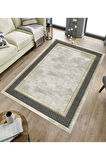 Krem-Gold Dot Keçe Kaymaz Taban Salon-Yolluk Saçaksız Halı B1182