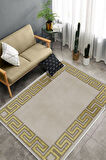 Krem-Gold Dot Keçe Kaymaz Taban Versace Salon Saçaksız Halı B1239