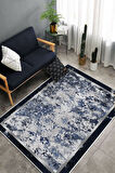 Lacivert Dot Keçe Kaymaz Taban Modern Salon Saçaksız Halı B1246