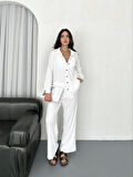 Aesco Yakalı Düğmeli Uzun Kollu Gömlek Pantolon Ikili Takım - Beyaz