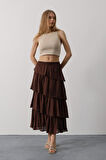 Aesco Katlı Kesim Uzun Etek - Kahve