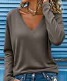 Aesco Kadın Uzun Kollu V Yakalı Dalgıç Açık Vizon Bluz