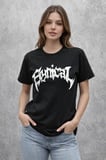 Aesco Bisiklet Yaka Ön Baskılı  Kısa Kollu Tişört Streetwear Günlük Basic Pamuklu T-shirt - Siyah