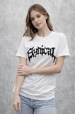 Aesco Bisiklet Yaka Ön Baskılı Kısa Kollu Tişört Streetwear Günlük Basic Pamuklu T-shirt - Beyaz