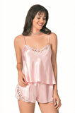 Aesco Somon Saten Babydoll Şort Takımı