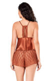 Aesco Tarçın Saten Babydoll Şort Takımı