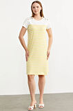 Aesco Sementa 77482 Düğme Detaylı Çizgili Penye Elbise