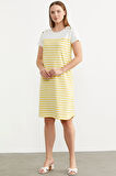 Aesco Sementa 77482 Düğme Detaylı Çizgili Penye Elbise