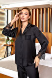 Aesco Aqua 25168 Saten Dantelli Gömlek Pijama Takımı
