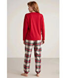Aesco Nautıca W606 Kadın Uzun Kollu Ekoseli Pijama Takımı