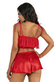 Aesco Kırmızı Saten Şort Takımı 9206