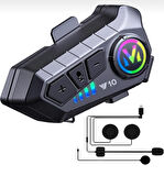 Y10 Motosiklet Kask Kulaklıkğı Rgb Led Işıklı Intercom 5.3 Bluetooth Kulaklık