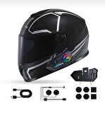 Y10 Motosiklet Kask Kulaklıkğı Rgb Led Işıklı Intercom 5.3 Bluetooth Kulaklık