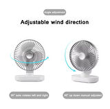 Mini Masaüstü Fan Usb Şarjlı 4 Kademeli Kişisel Otomatik Salınımlı Taşınabilir Soğutucu Vantilatör D77-Silver