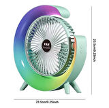 Şarjlı Masaüstü Vantilatör Rgb Led Işıklı 3 Kademeli 180° Ayarlanabilir Soğutucu Fan Gece Lambası Yeşil