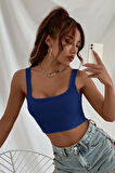 Kadın Lacivert Kalın Askılı Crop Top Büstiyer