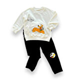 6-9-12-18 Ay Köpek Baskılı Pamuk Penye Kumaş Erkek Bebek Takımı Siyah