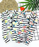 9-12-18-24 Ay Çizgili Meyve Desenli Düğme Kapamalı 2li Kız Erkek Bebek Pijama Takımı Sarı