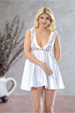 Beyaz Dantelli Saten Gecelik - M-395