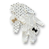 0-3 3-6 6-9 Ay Payetli Şapka Çıtçıt Kapamalı Puantiyeli Ve Düz 2 Li Kombin Kız Bebek Tulumları Beyaz