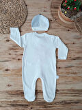 0-3 3-6 6-9 Ay Şapkalı Yelek Detaylı Boydan Çıtçıt Erkek Bebek Tulumu Ekru