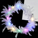 Led Işıklı Rengarenk Yanan 3 Fonksiyonlu Otrişli Parti Tacı Beyaz Renk 12x12 Cm