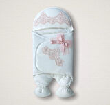 Yenidoğan Fistolu Fiyonk Kurdelalı Şapkalı Lüks Kız Erkek Bebek Ayaklı Kundak Bebek Battaniyesi Pembe