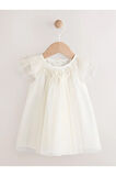 Beyaz File Simli Fırfırlı Omuz Bebek Elbisesi