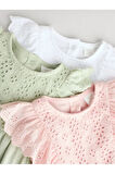 %100 Pamuklu Sage Green Dantel Detaylı 3'lü Romper Set