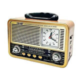 Orta Boy Saat Göstergeli Retro Ahşap Tasarım Bluetooth Hoparlörlü Radyo FMAM Destekli Şarjlı ve Taşınabilir Radyo NS8898