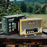 Küçük Boy Retro Nostaljik Ahşap Tasarım Bluetooth Hoparlörlü Şarjlı Taşınabilir Yanı LED Işıklı FMAM Destekli Radyo NS6675