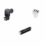 AURIS Araç İçi 3’lü Set – Telefon Tutucu + Çift USB Araç Şarj Cihazı + Park Numaratör