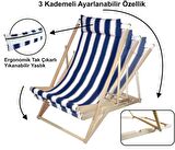 Ahşap Katlanır Şezlong Bahçe/balkon/teras/plaj 3 Kademe Ayarlı Balıkçı Tv Koltuğu Şezlong Mavi