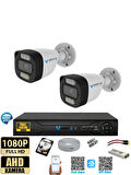 2 Kameralı 500GB HDD Güvenlik Kamera Seti 5MP 1080p Full HD Tam Renkli Gece Görüş DVR Kayıt Cihazlı Tak Çalıştır Sistem