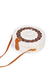 Daisy- Rattan El Yapımı Deri Askılı Hasır Yuvarlak Omuz Çantası Ekru Kahve