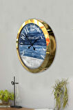 36 Cm Gold Metal Beach Time Duvar Saati