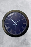 Hediyelik 36 Cm Siyah Metal Mavi Duvar Saati