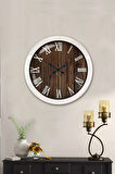 Hediyelik 36 Cm Beyaz Metal Wood Duvar Saati