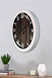 Hediyelik 36 Cm Beyaz Metal Wood Duvar Saati