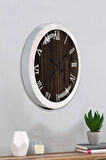 Hediyelik 36 Cm Beyaz Metal Wood Duvar Saati