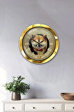 Hediyelik 36 Cm Gold Metal Kurt Duvar Saati