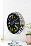 Hediyelik 40 Cm Krom Metal Sarı Roma Rakamlı Duvar Saati