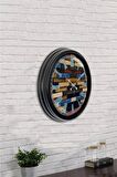 40 Cm Siyah Metal Wood Duvar Saati
