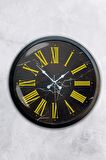 40 Cm Siyah Metal Sarı Roma Rakamlı Duvar Saati