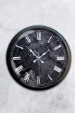 40 Cm Siyah Metal Roma Mermer Desenli Duvar Saati