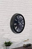 40 Cm Siyah Metal Roma Mermer Desenli Duvar Saati