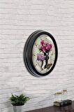 40 Cm Siyah Metal Pembe Çiçek Duvar Saati