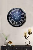 40 Cm Siyah Metal Mavi Duvar Saati